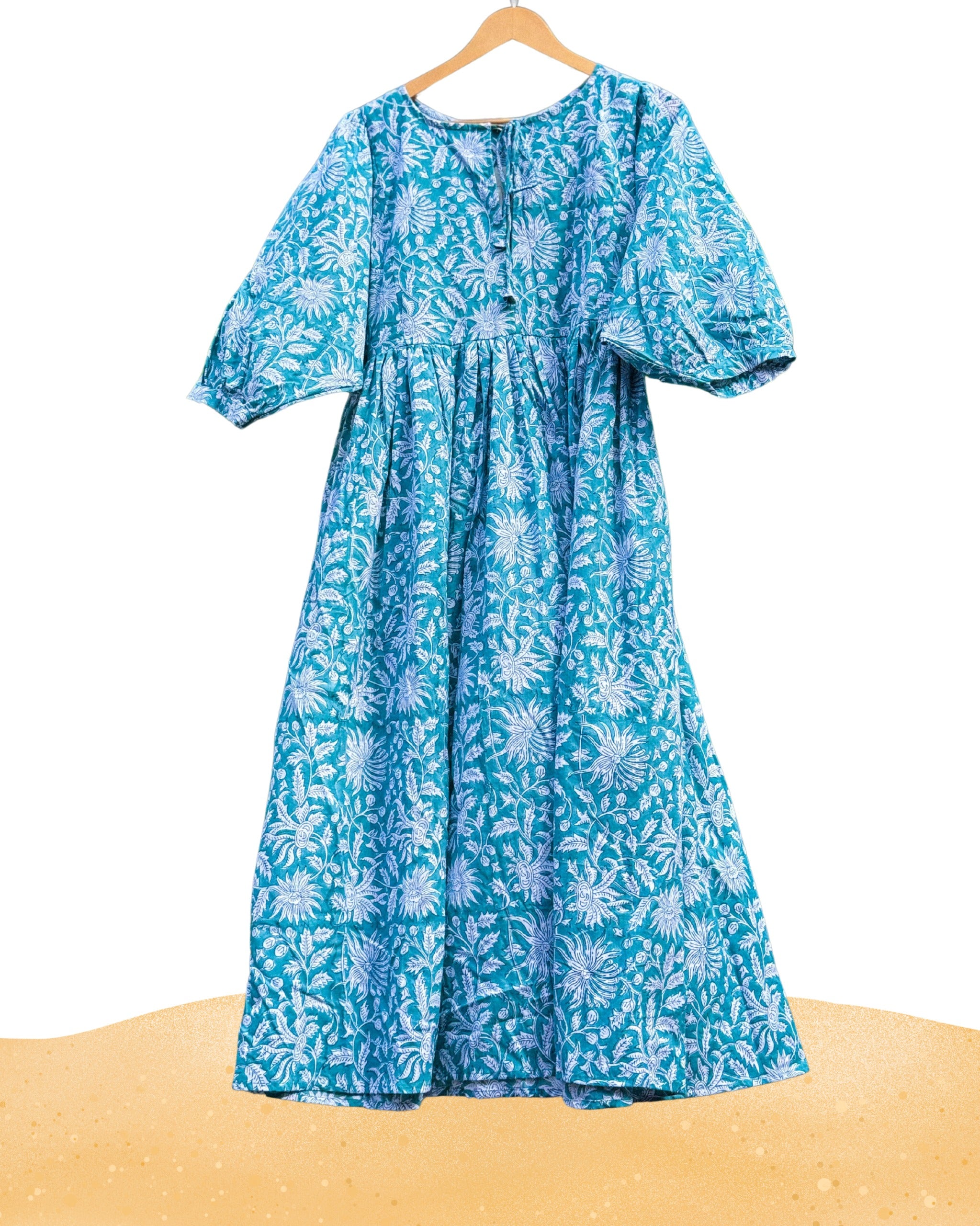 Aqua Bloom Handblock Print Dress
