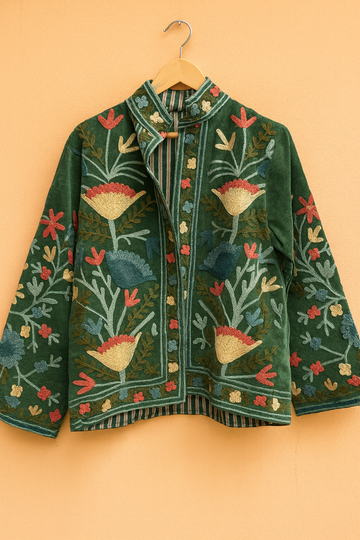 Emerald Garden Embroidered  Jacket – Free Size