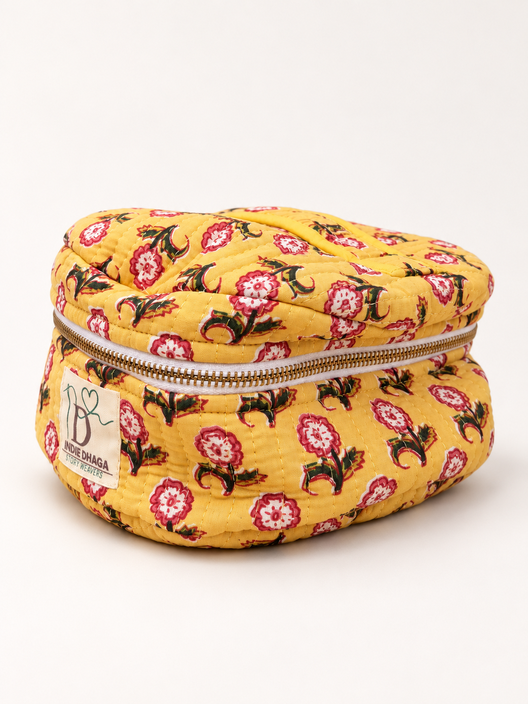 Marigold Bloom – Hand Block Printed Quilted Toiletry Bag