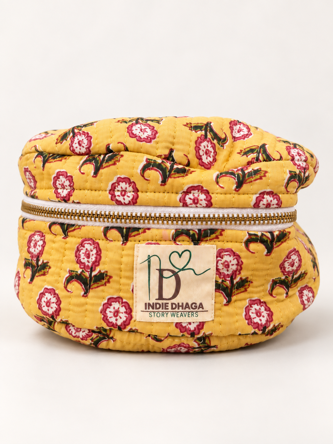 Marigold Bloom – Hand Block Printed Quilted Toiletry Bag
