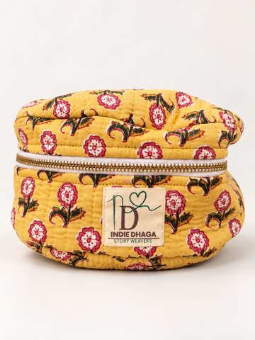 Marigold Bloom – Hand Block Printed Quilted Toiletry Bag