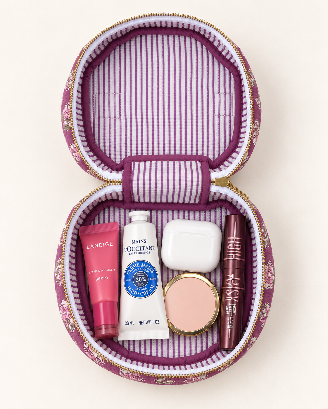 Mulberry Bloom – Hand Block Printed Quilted Toiletry Bag