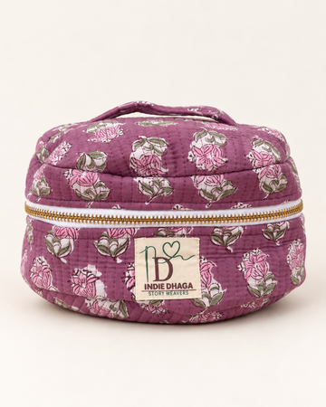 Mulberry Bloom – Hand Block Printed Quilted Toiletry Bag