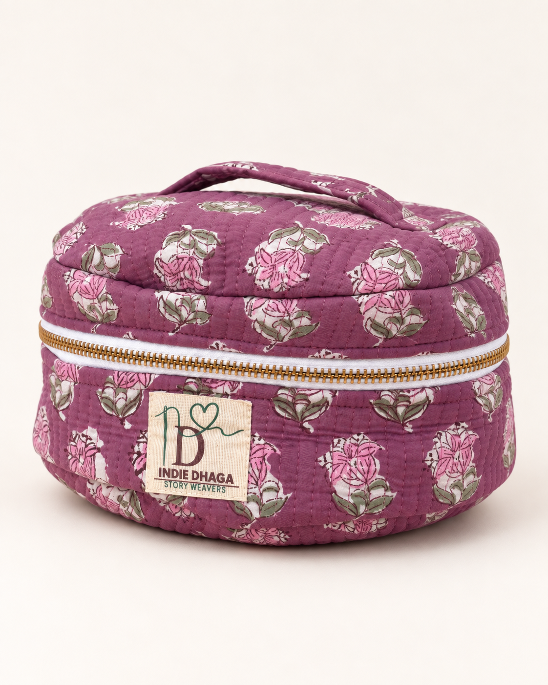 Mulberry Bloom – Hand Block Printed Quilted Toiletry Bag