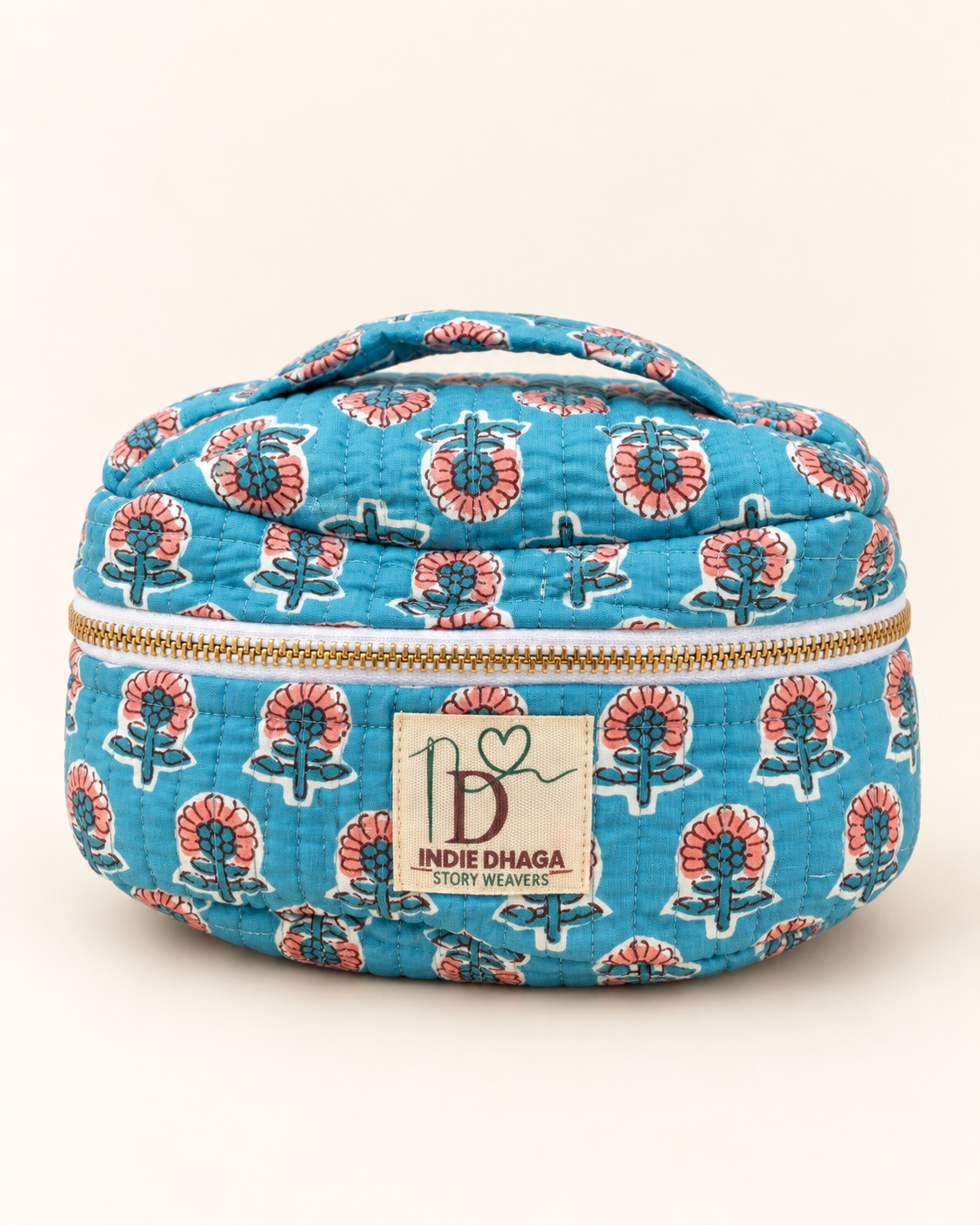 Azure Bloom – Hand Block Printed Quilted Toiletry Bag