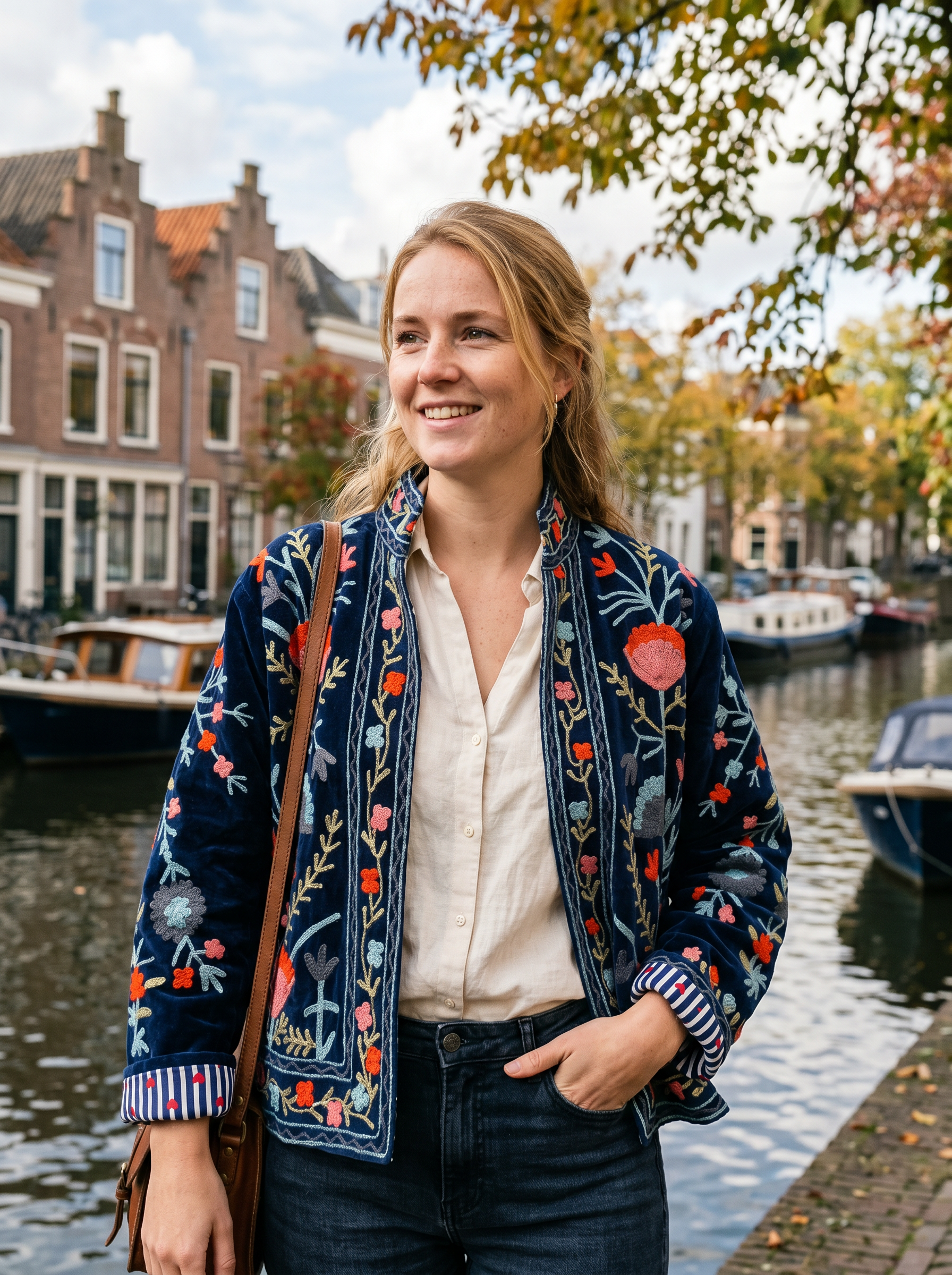 Sapphire Bloom Embroidered Jacket, Free Size