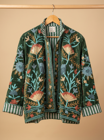 Emerald Garden Embroidered  Jacket – Free Size