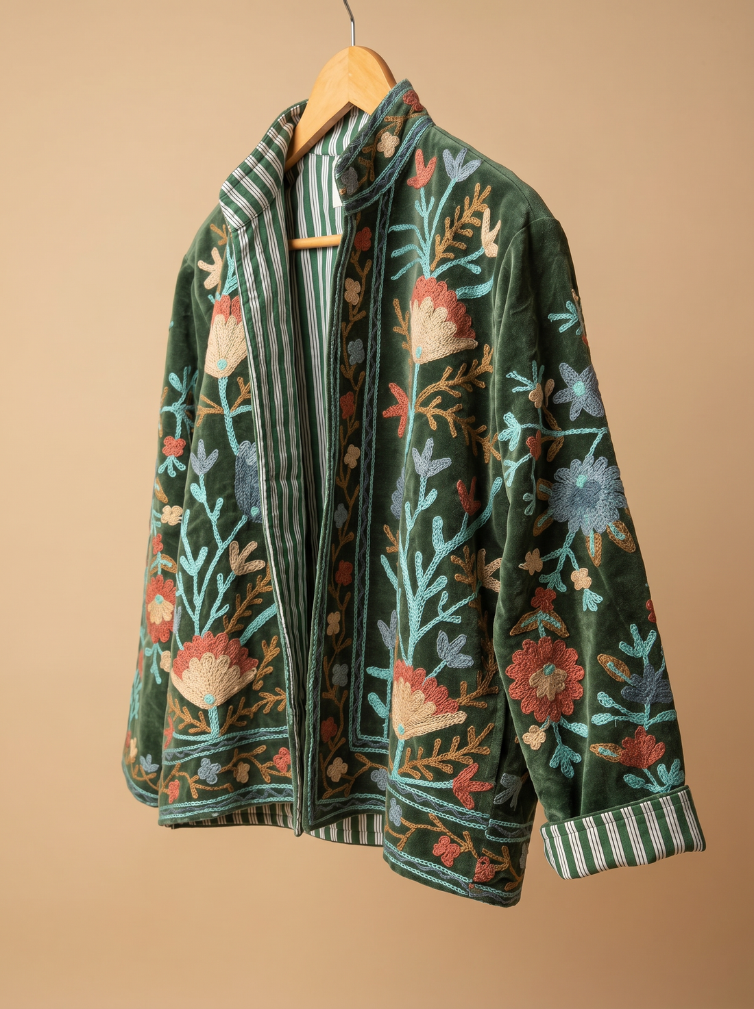 Emerald Garden Embroidered  Jacket – Free Size