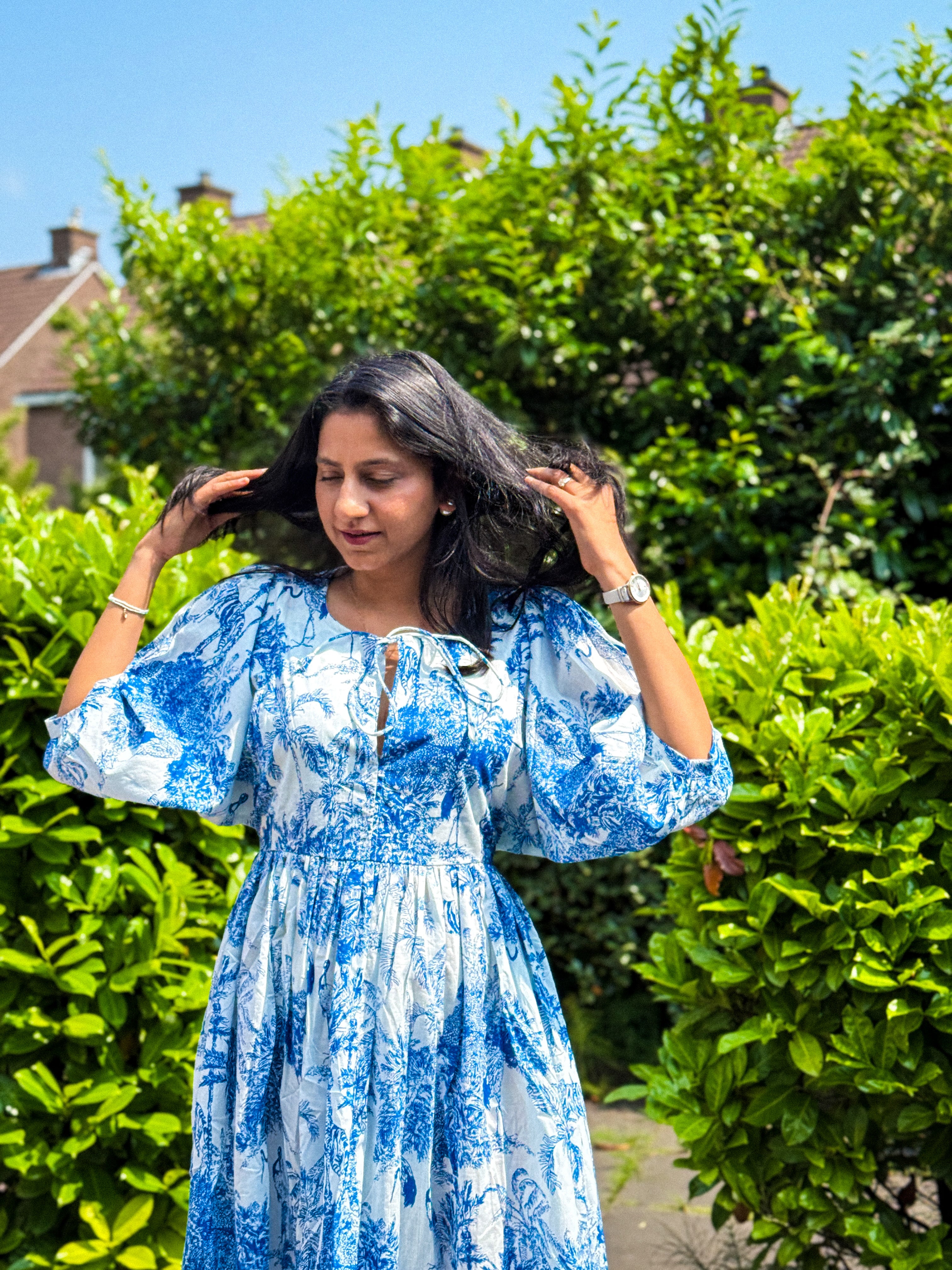 Blue Serenade Cotton Midi Dress