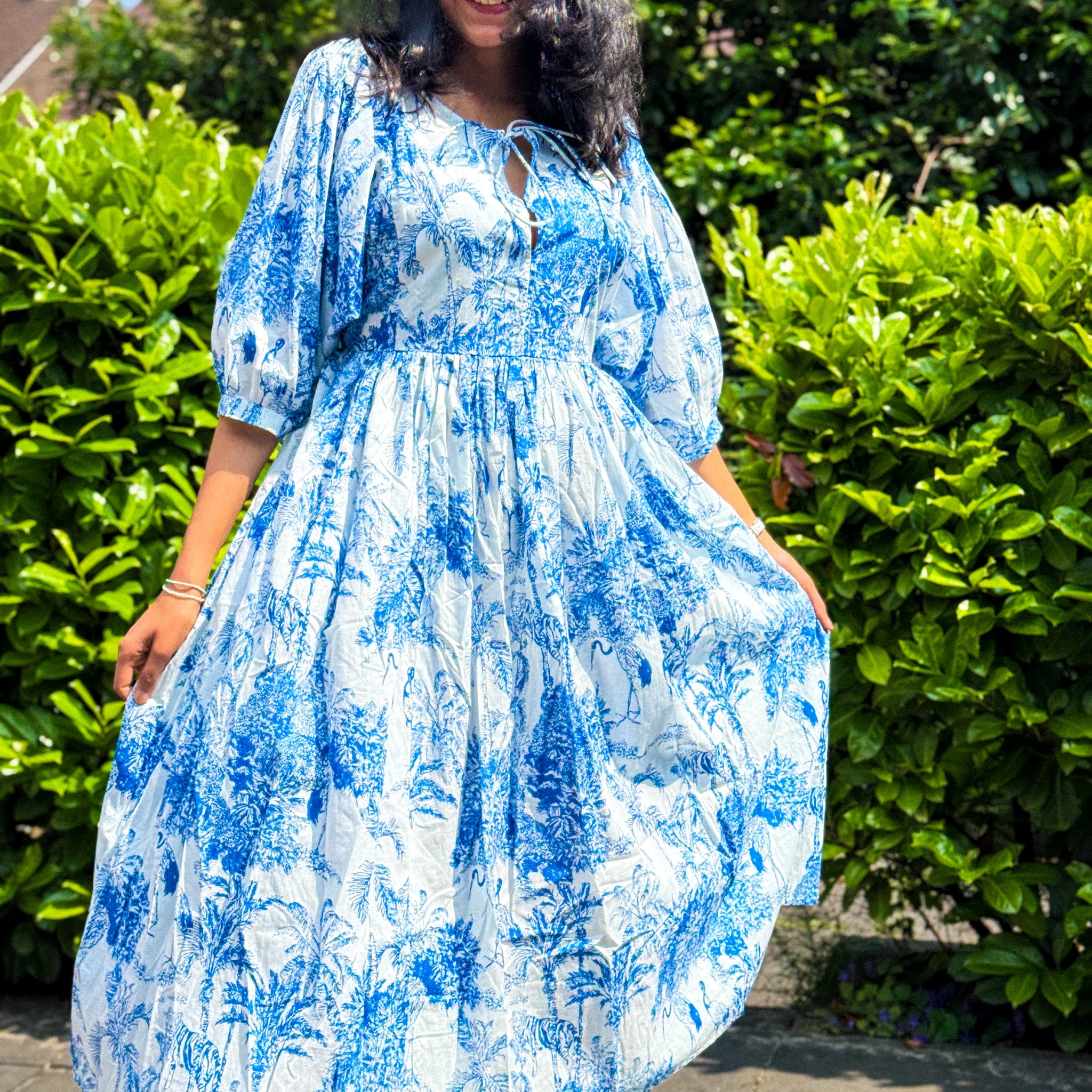 Blue Serenade Cotton Midi Dress