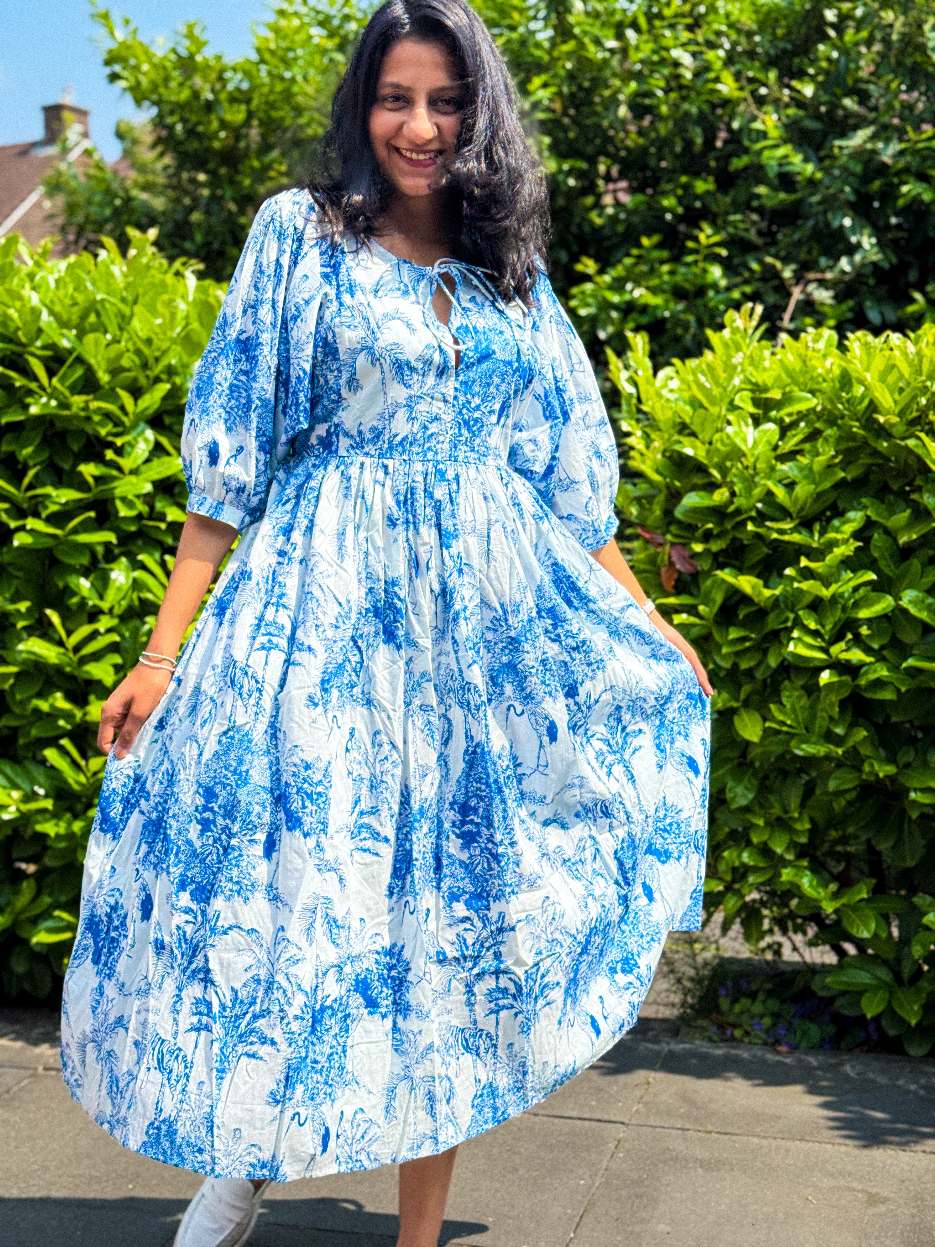 Blue Serenade Cotton Midi Dress