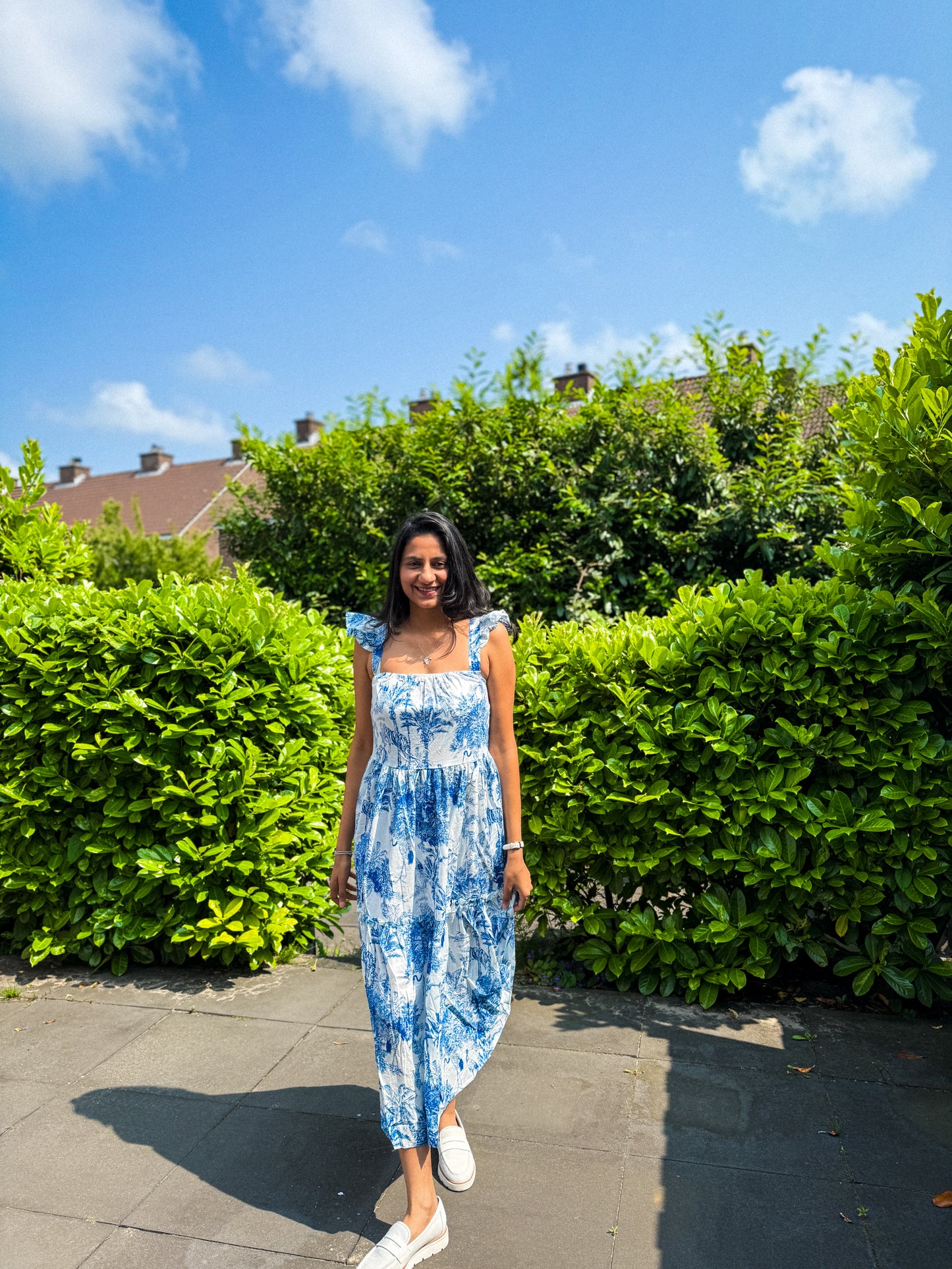 Blue Whisper Handblock Cotton Maxi Dress