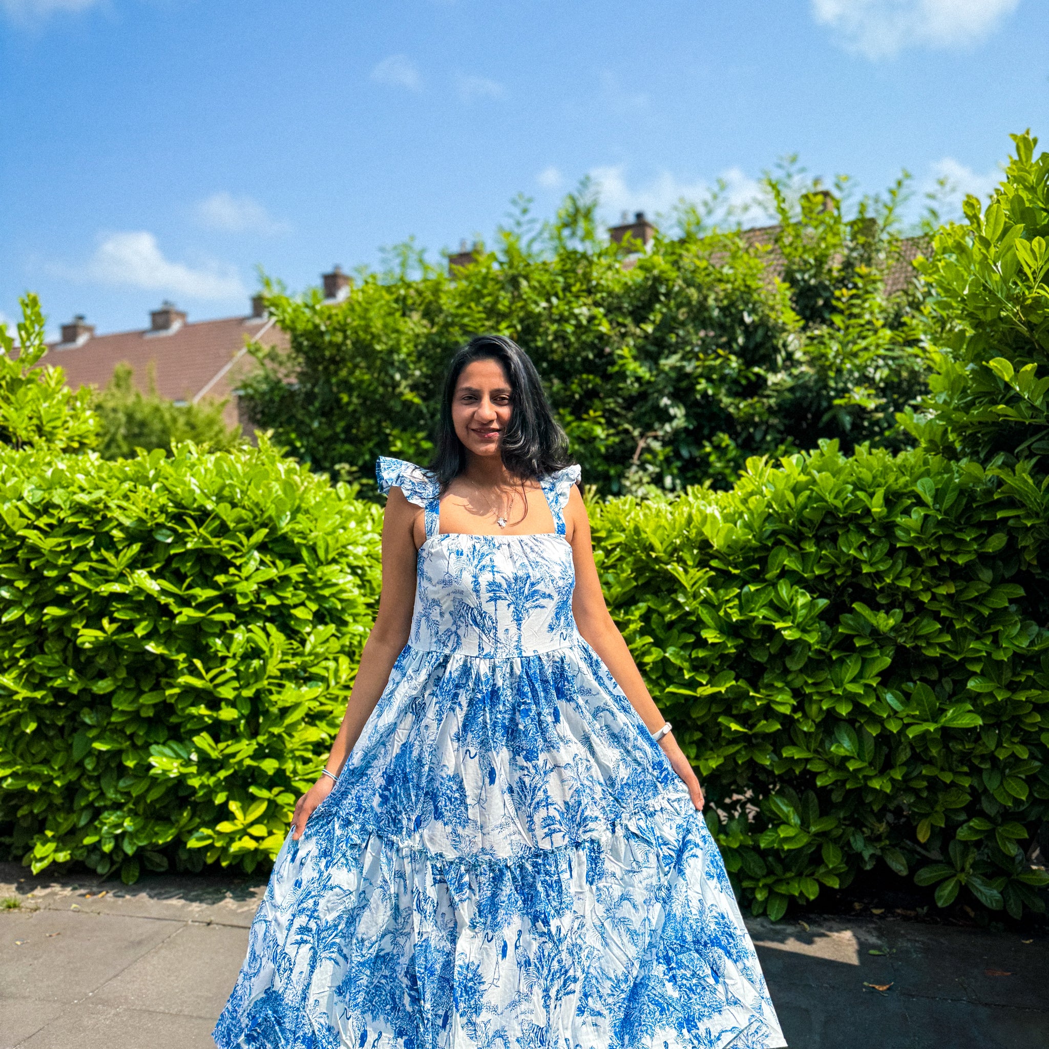 Blue Whisper Handblocked Printed Cotton Maxi Dress