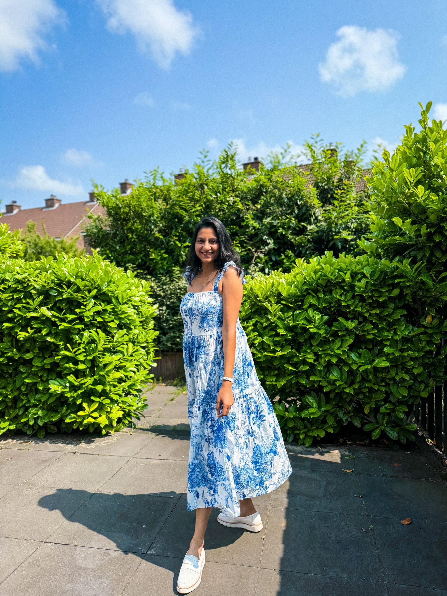 Blue Whisper Handblock Cotton Maxi Dress