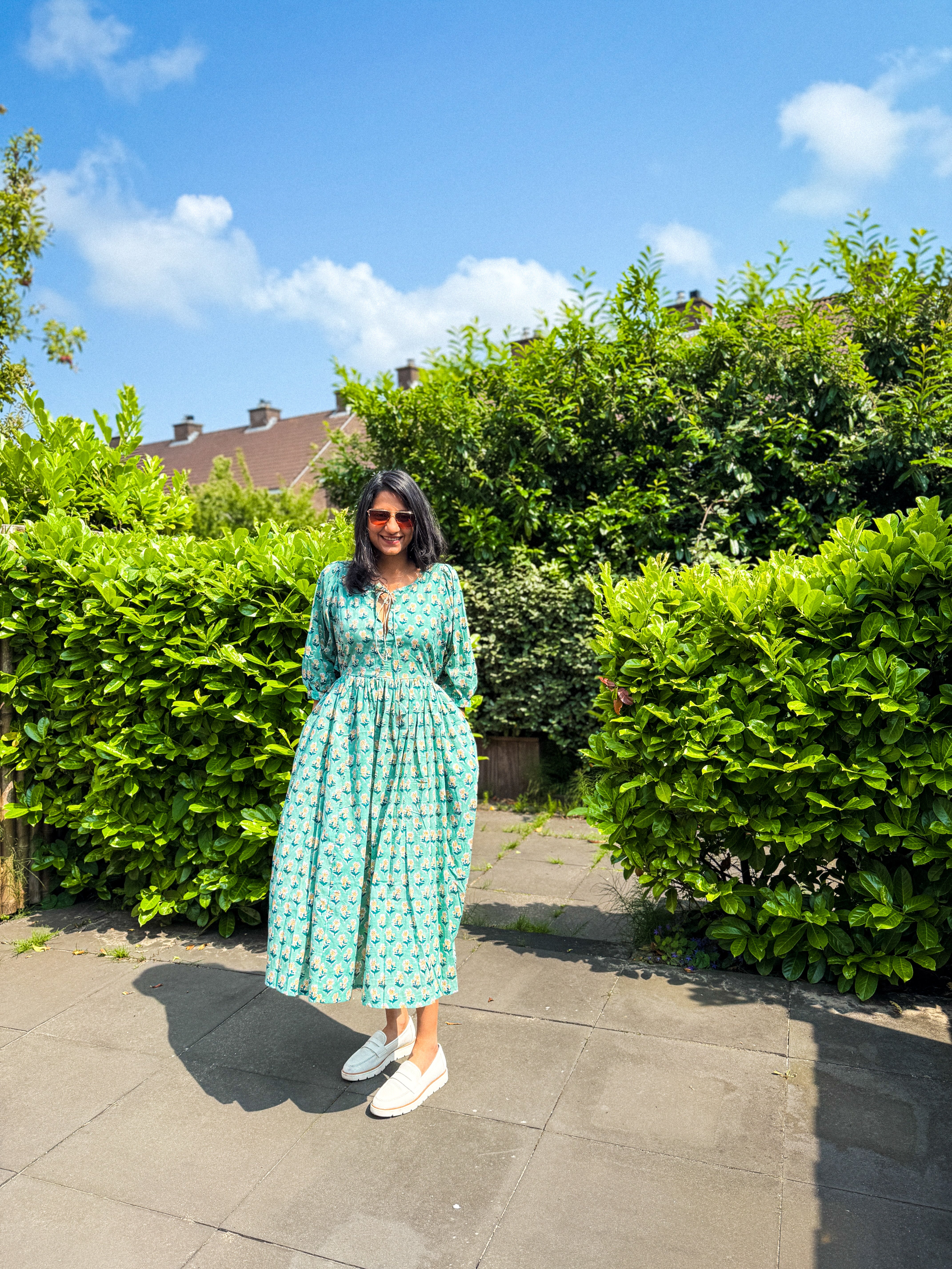 Palm Green Hand block Printed Dress Indie Dhaga Palm Green Hand block Printed Dress Indie Dhaga