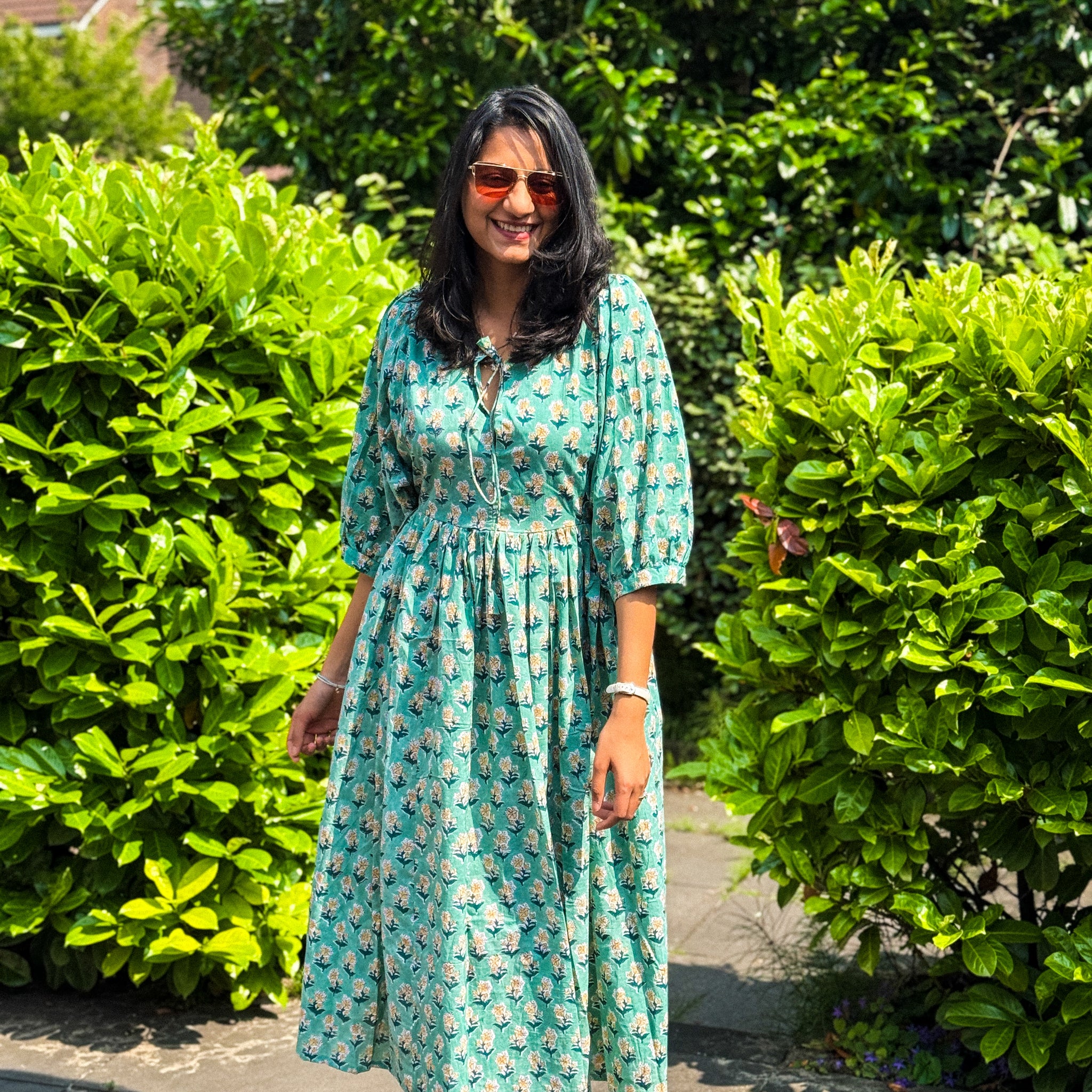 Palm Green Hand block Printed Dress
