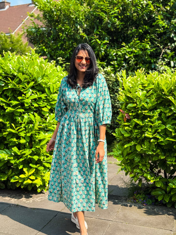 Palm Green Hand block Printed Dress