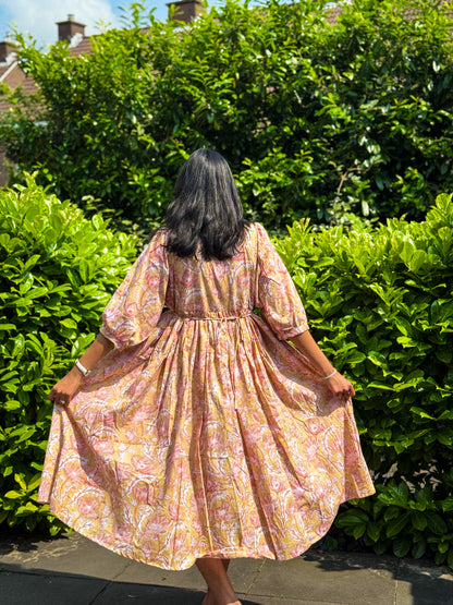 Rosé Dawn Block Print Midi Dress