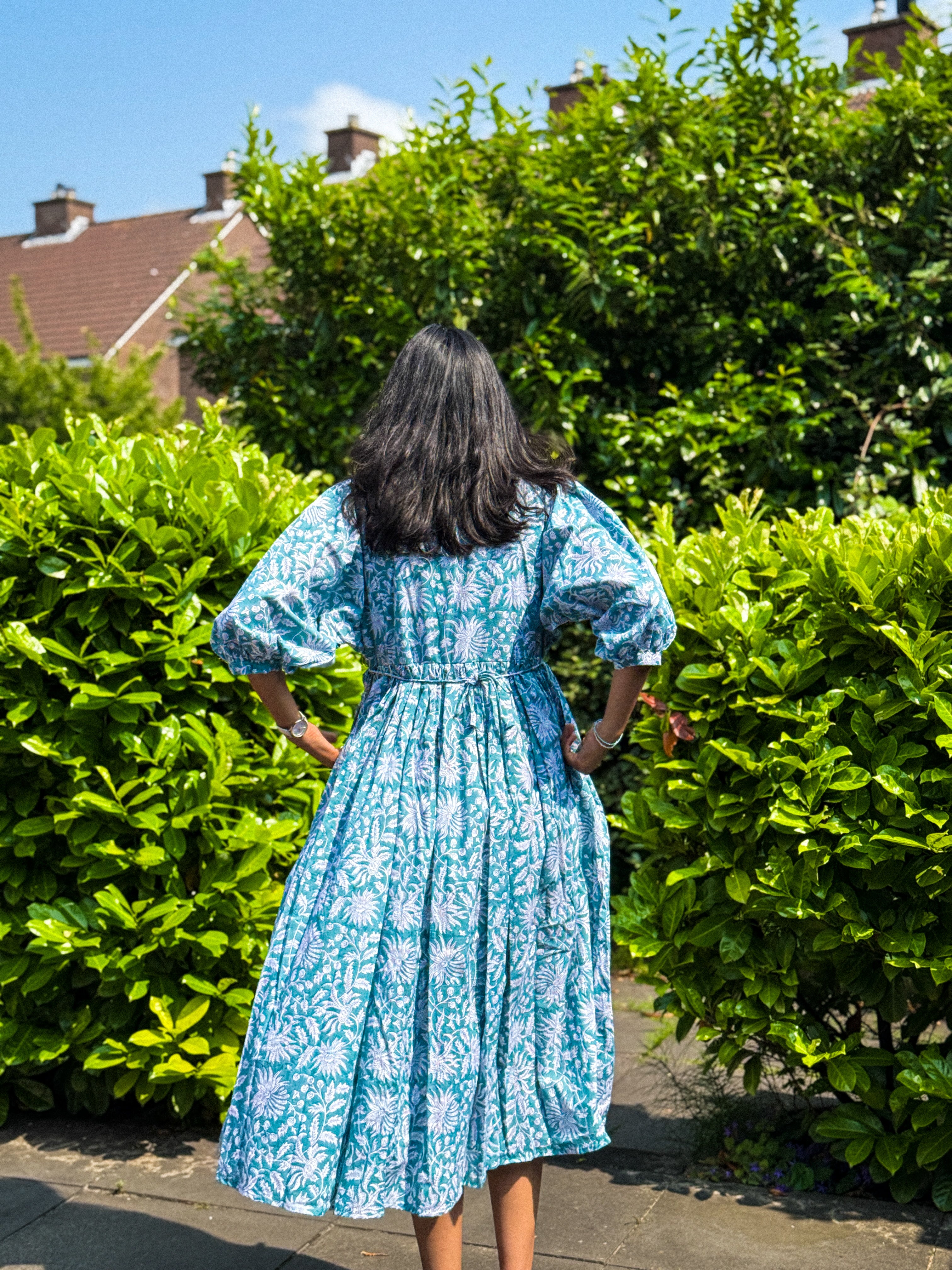 Aqua Bloom Handblock Print Dress