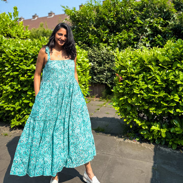 Ocean Bloom Ruffle Strap Cotton Dress