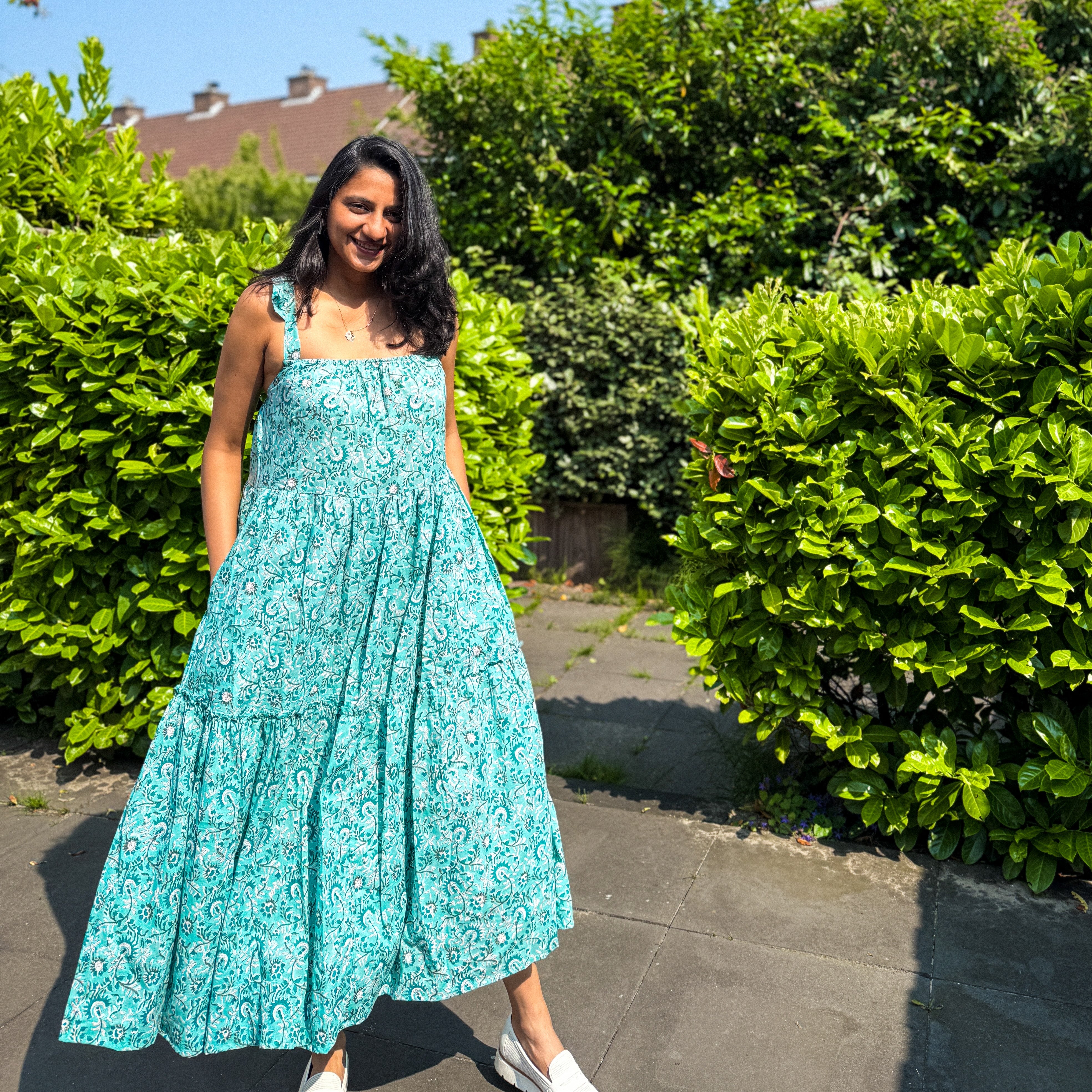 Ocean Bloom Ruffle Strap Cotton Dress