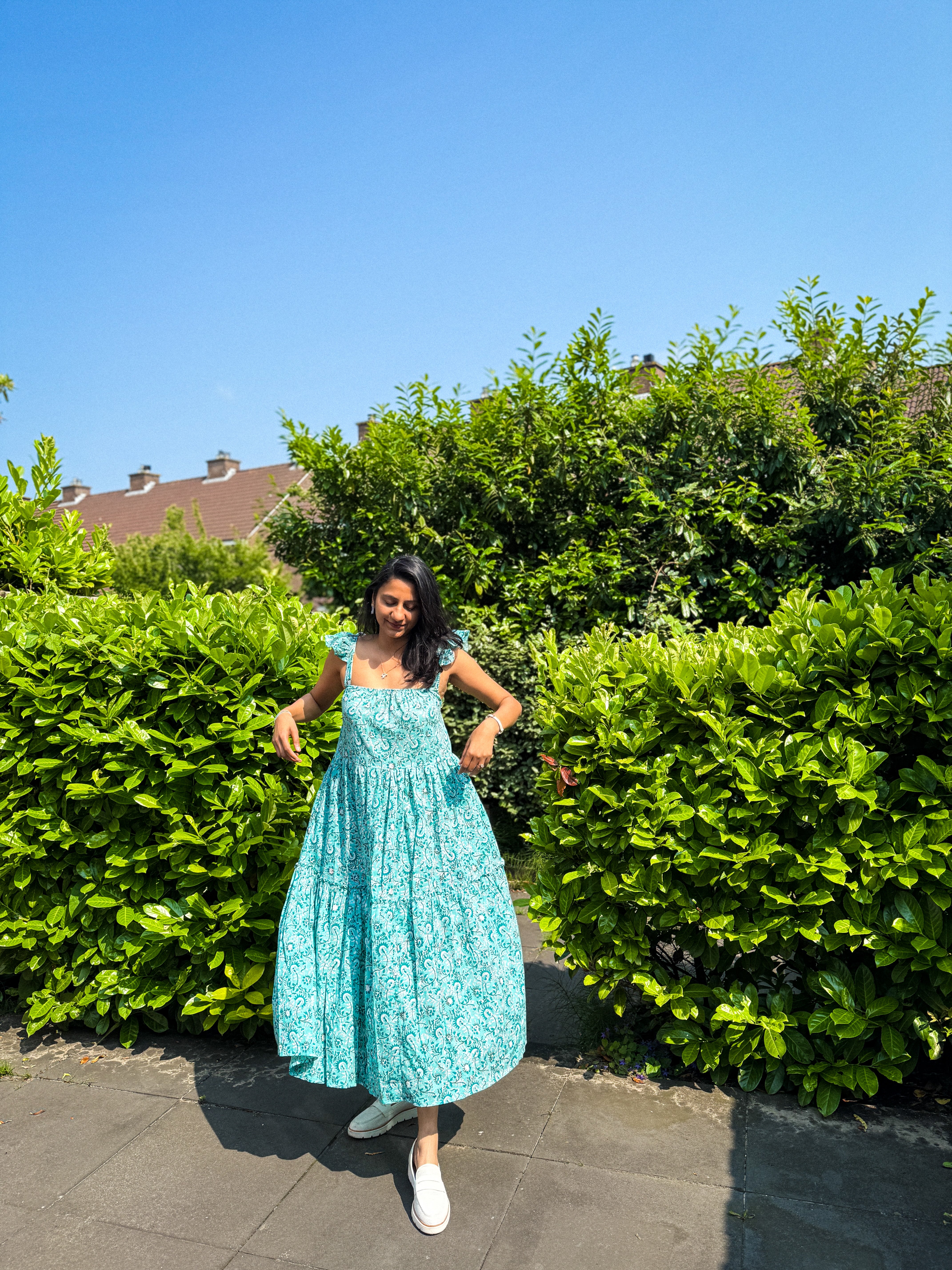 Ocean Bloom Ruffle Strap Cotton Dress