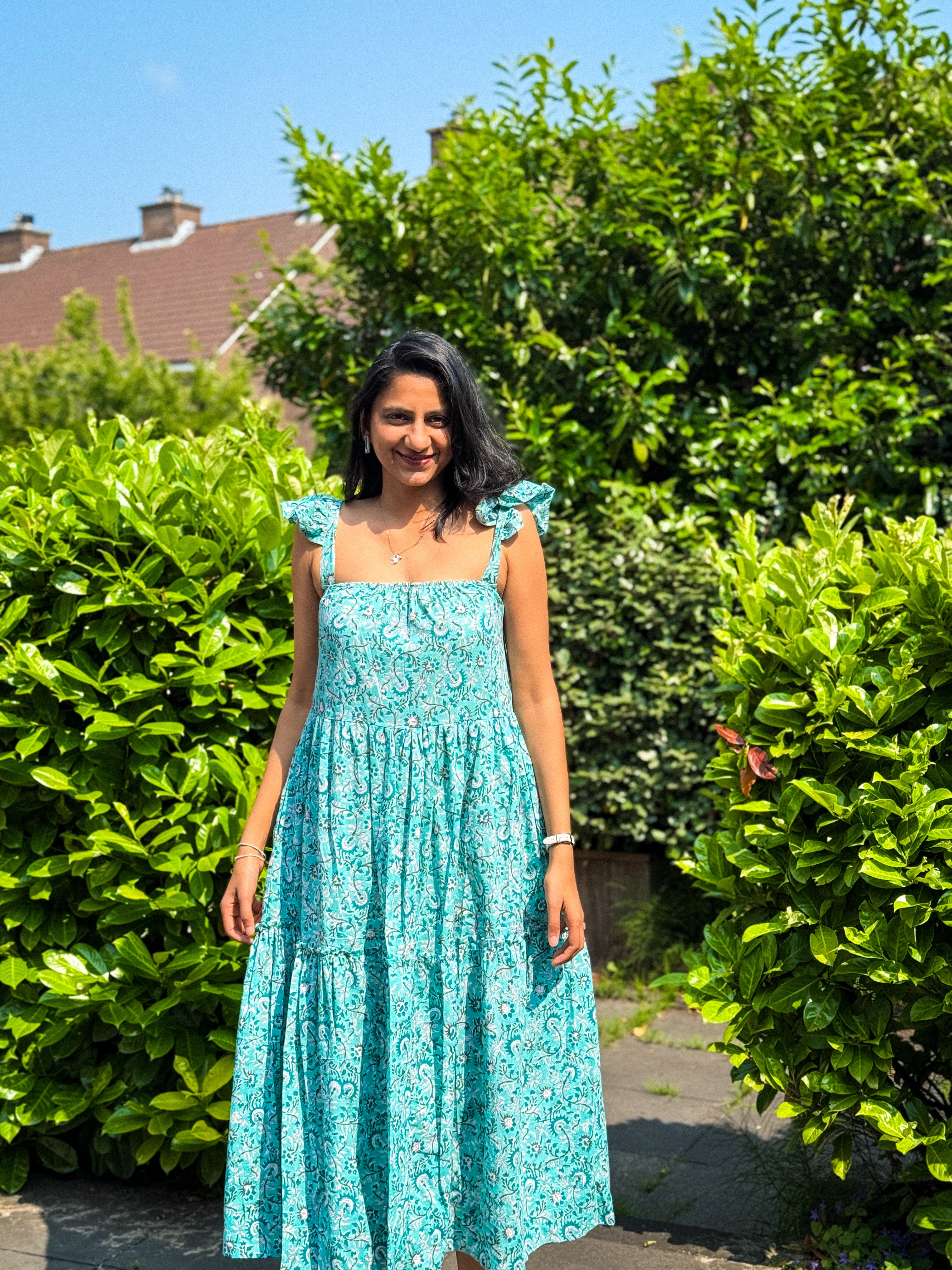 Ocean Bloom Ruffle Strap Cotton Dress