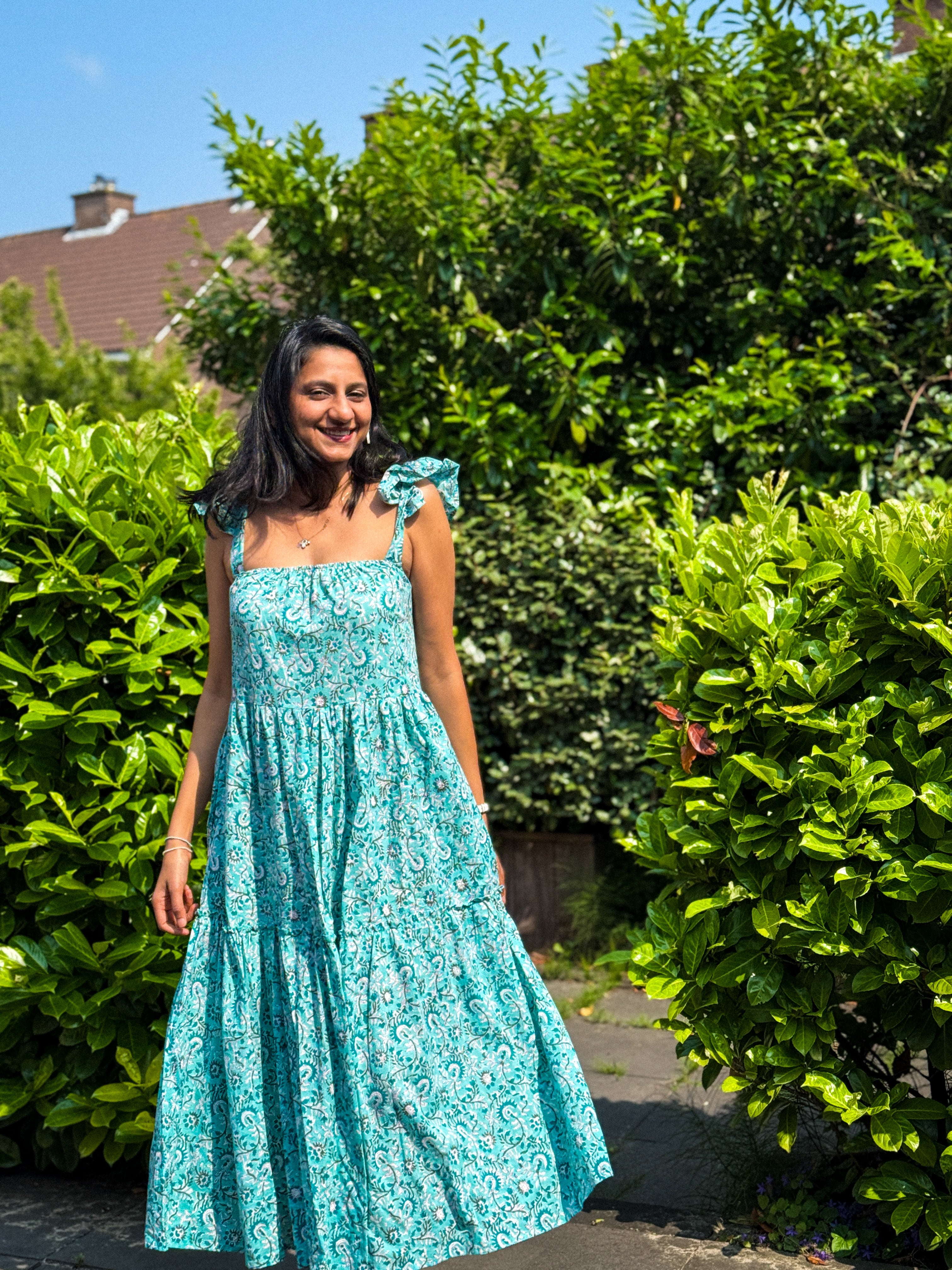 Ocean Bloom Ruffle Strap Cotton Dress