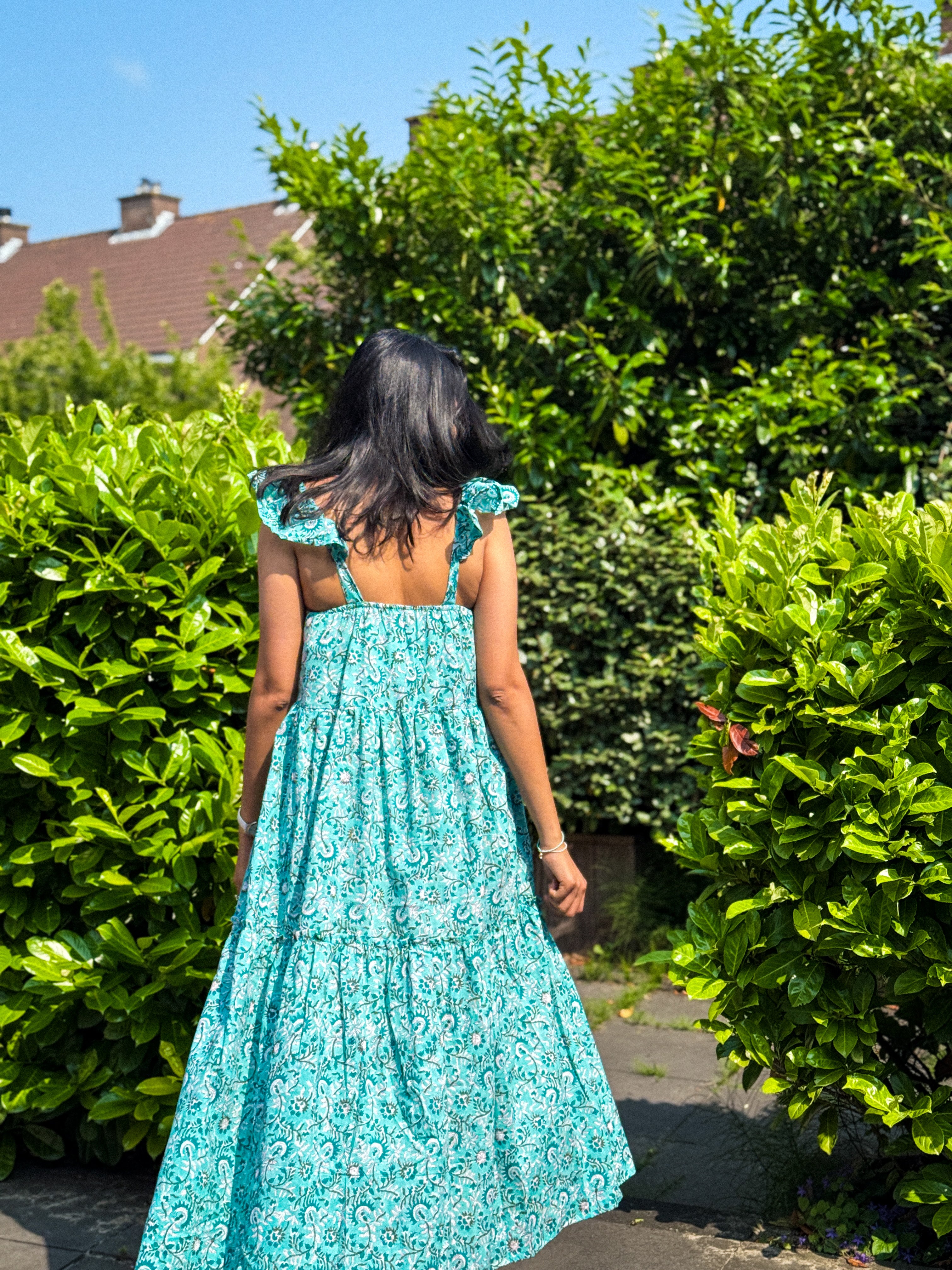 Ocean Bloom Ruffle Strap Cotton Dress