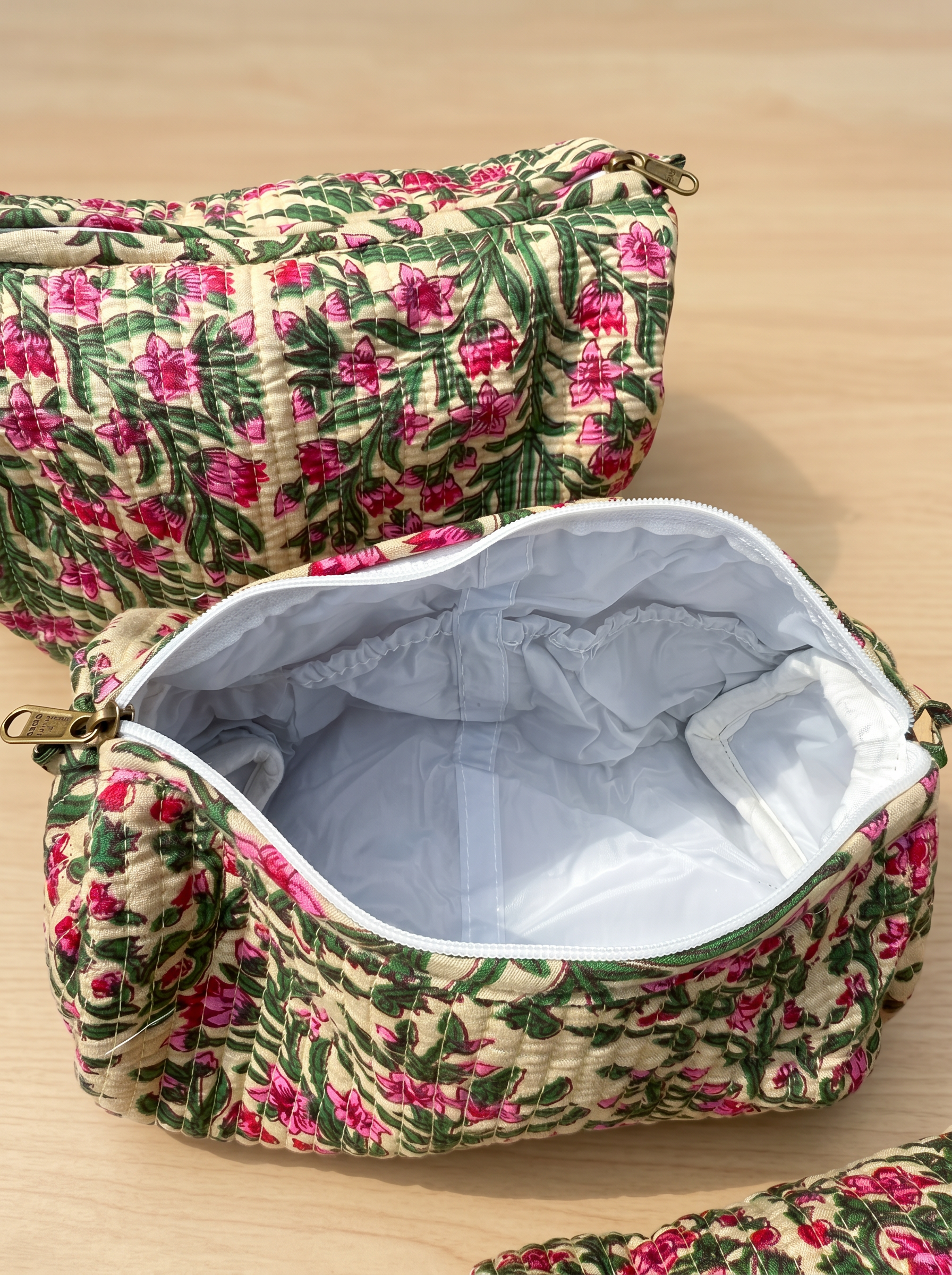 Bloom Trail- Hand Block Printed Quilted Kit Bag Set of 3