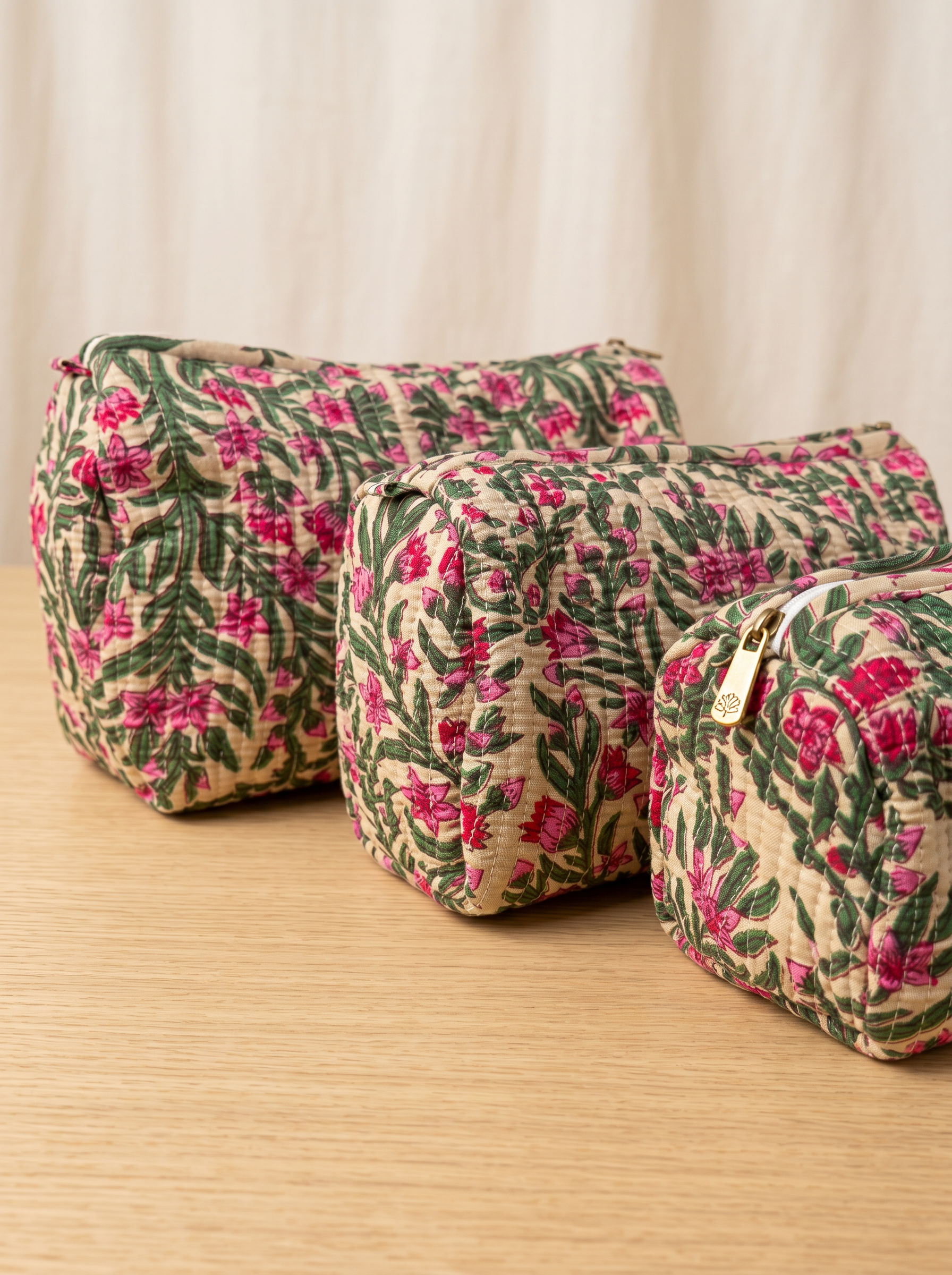 Bloom Trail- Hand Block Printed Quilted Kit Bag Set of 3