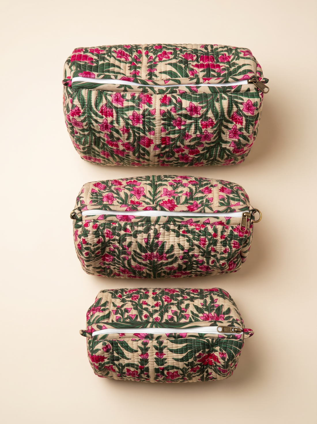 Bloom Trail- Hand Block Printed Quilted Kit Bag Set of 3