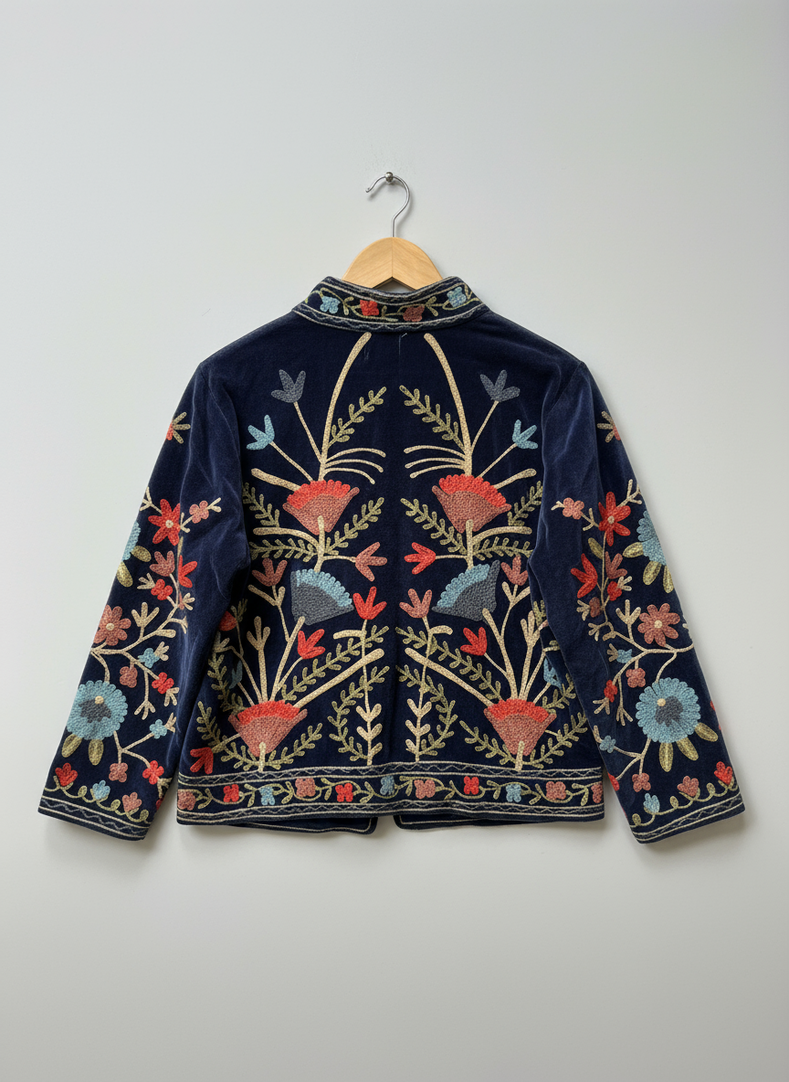 Sapphire Bloom Embroidered Jacket, Free Size
