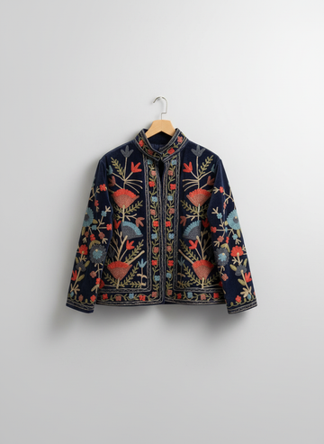 Sapphire Bloom Embroidered Jacket, Free Size
