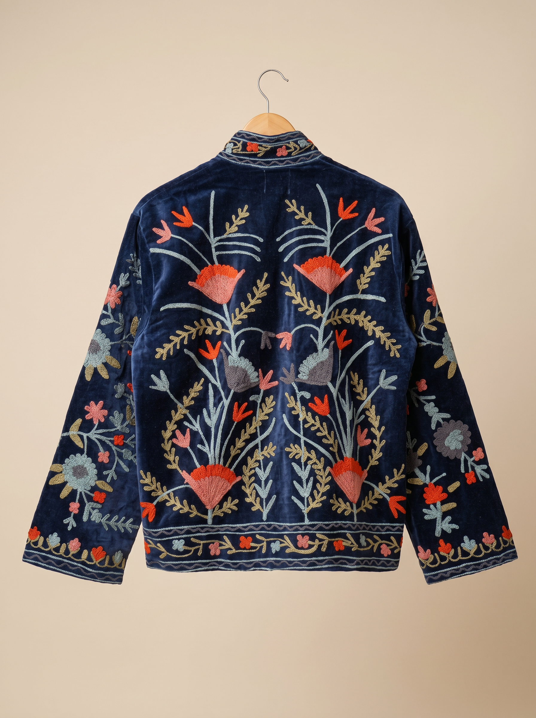 Sapphire Bloom Embroidered Jacket, Free Size