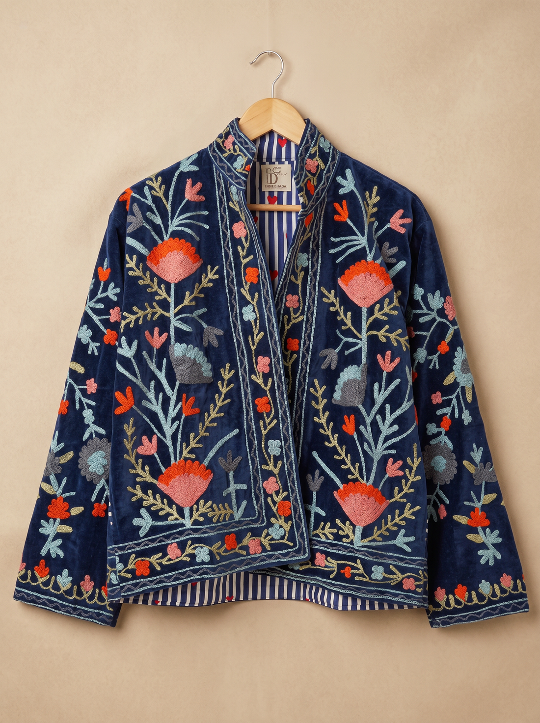 Sapphire Bloom Embroidered Jacket, Free Size