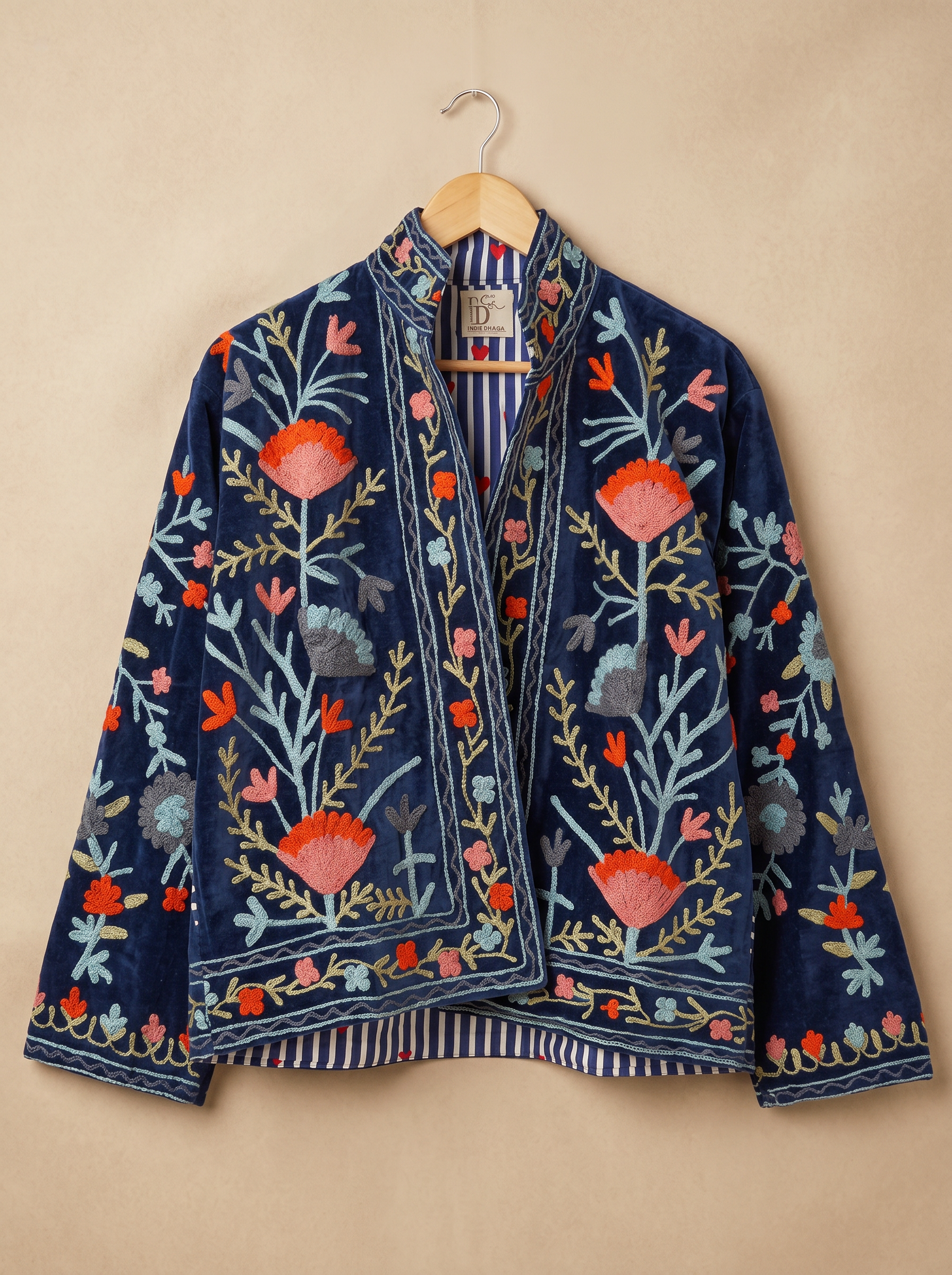 Sapphire Bloom Embroidered Jacket, Free Size