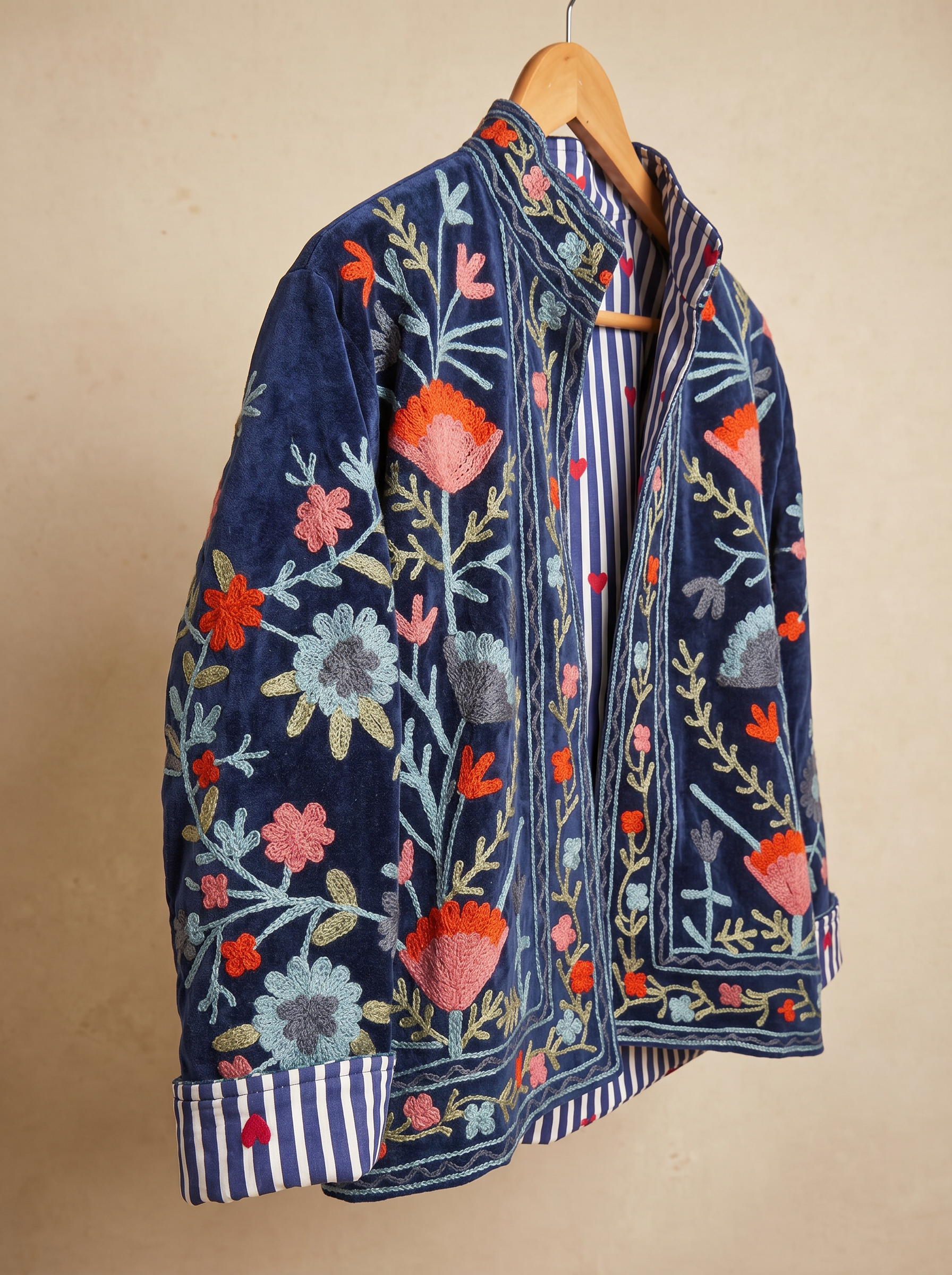 Sapphire Bloom Embroidered Jacket, Free Size