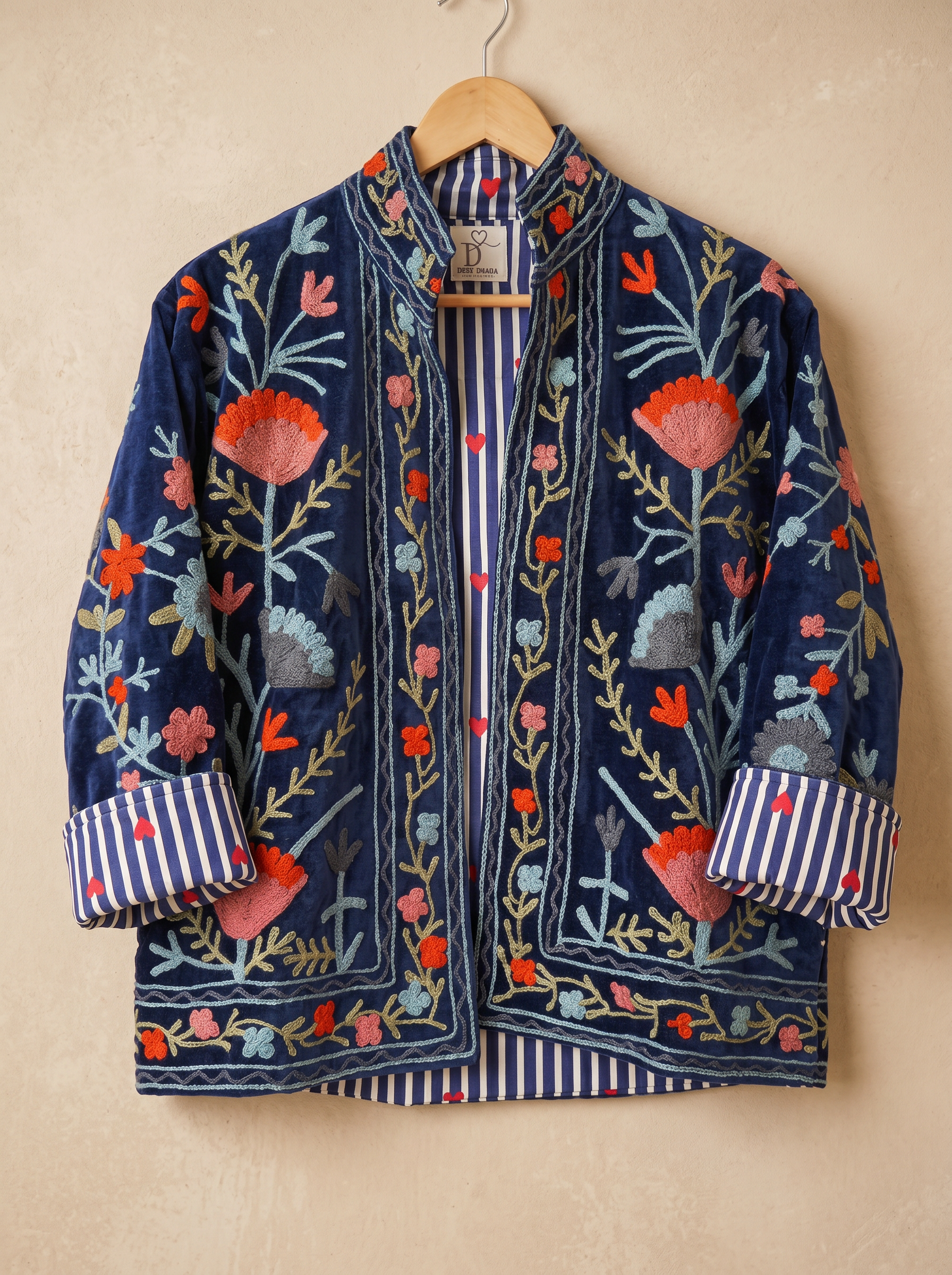 Sapphire Bloom Embroidered Jacket, Free Size