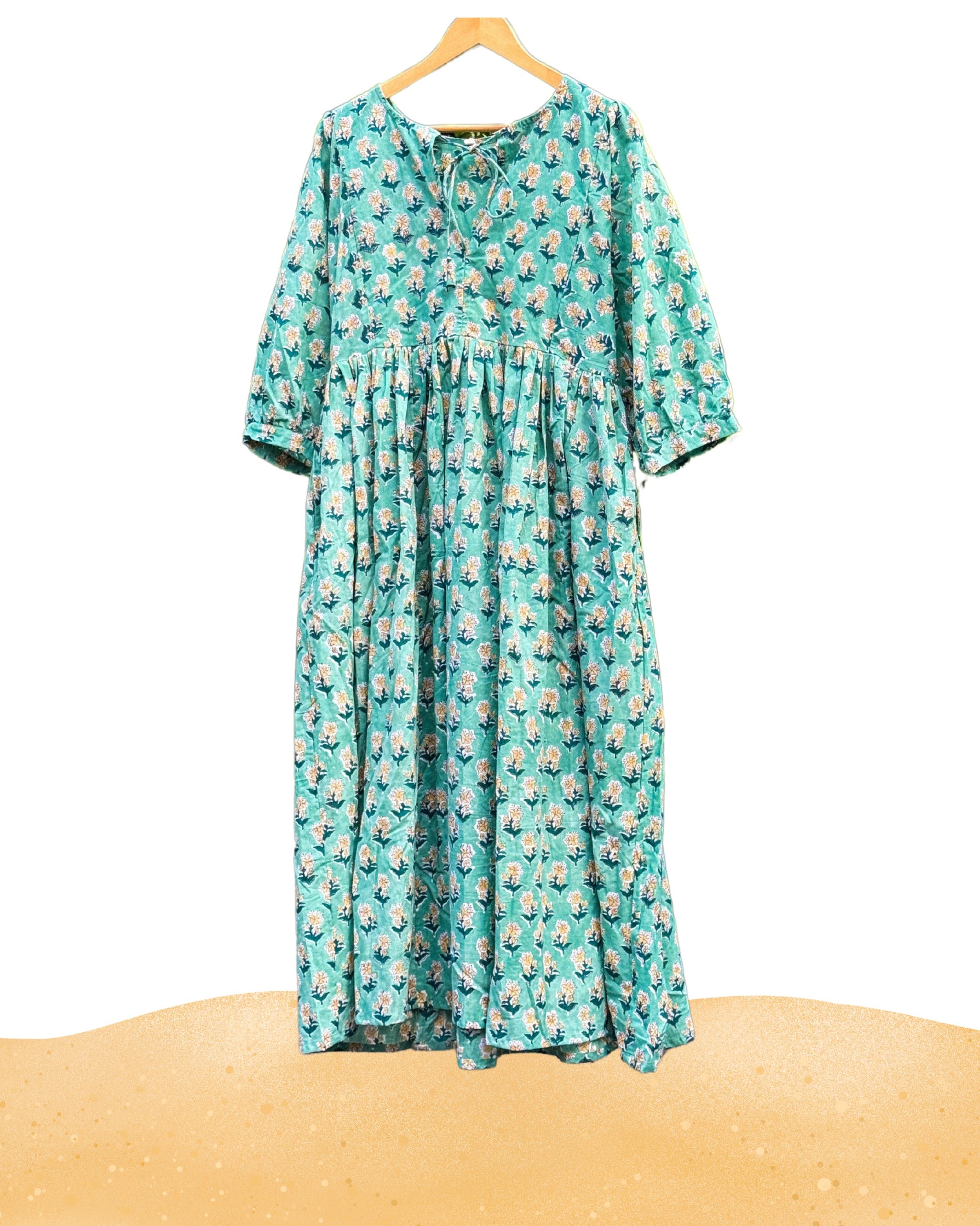Palm Green Hand block Printed Dress
